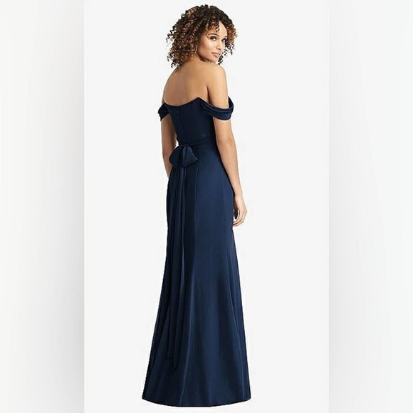Social Bridesmaid Off The Shoulder Criss Cross Bodice Trumpet Gown - Picture 2 of 7